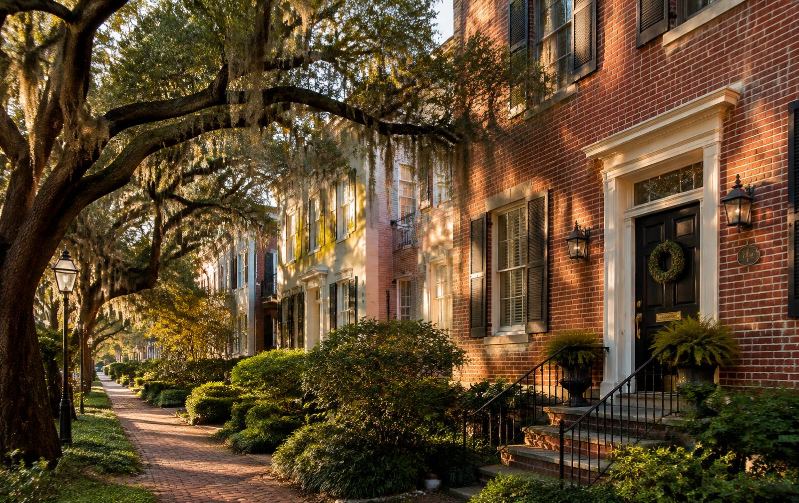 Tree-lined residential street in Savannah, Georgia